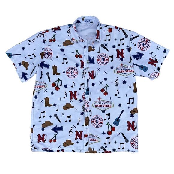 Nashville Sounds Nash Vegas Unisex M White Baseball Hawaiian style Shirt MiLB - Picture 1 of 4